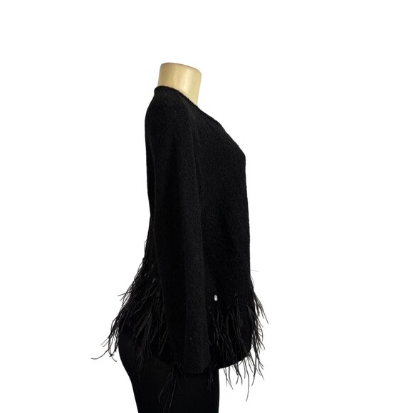 Chicos Womens Black Acrylic/Nylon/Wool Feather Trim Long Sleeve Cardigan Size 2 - Picture 3 of 11